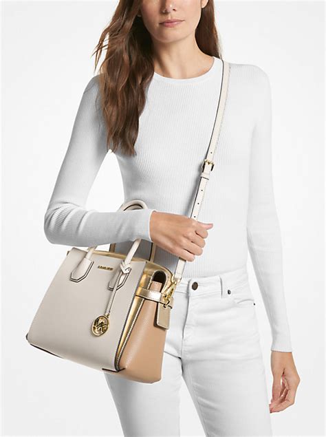 michael michael kors mercer small pebbled leather belted satchel|Michael Kors emilia medium satchel.